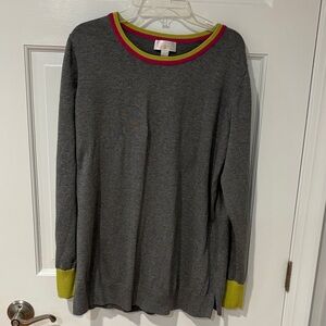 Belle by Kim Gravel Gray Crewneck Sweater with Pink and Lime Trim